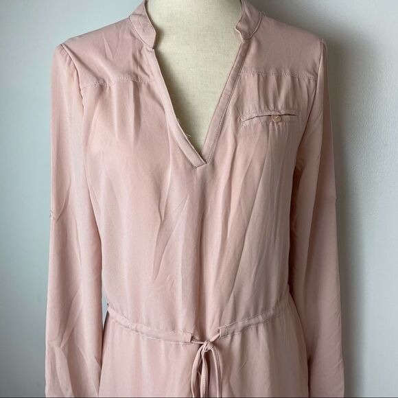 Streetwear Society Solid Pink V Neck along Sleeve Double Layered Mini Dress M - Picture 13 of 14